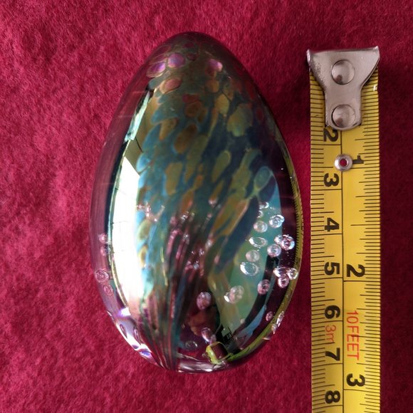 RARE GES 91 Glass Eye Studio Iridescent Egg Shaped Glass Paperweight Signed - Picture 5 of 6